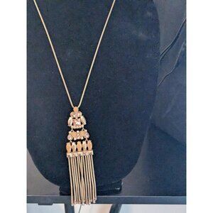 Fringe Champagne Beaded Rhinestone Long Pendant Necklace